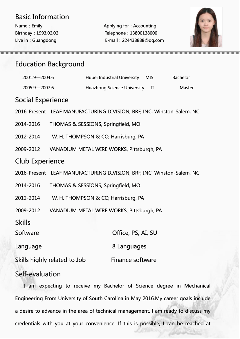 resume format for girl job
